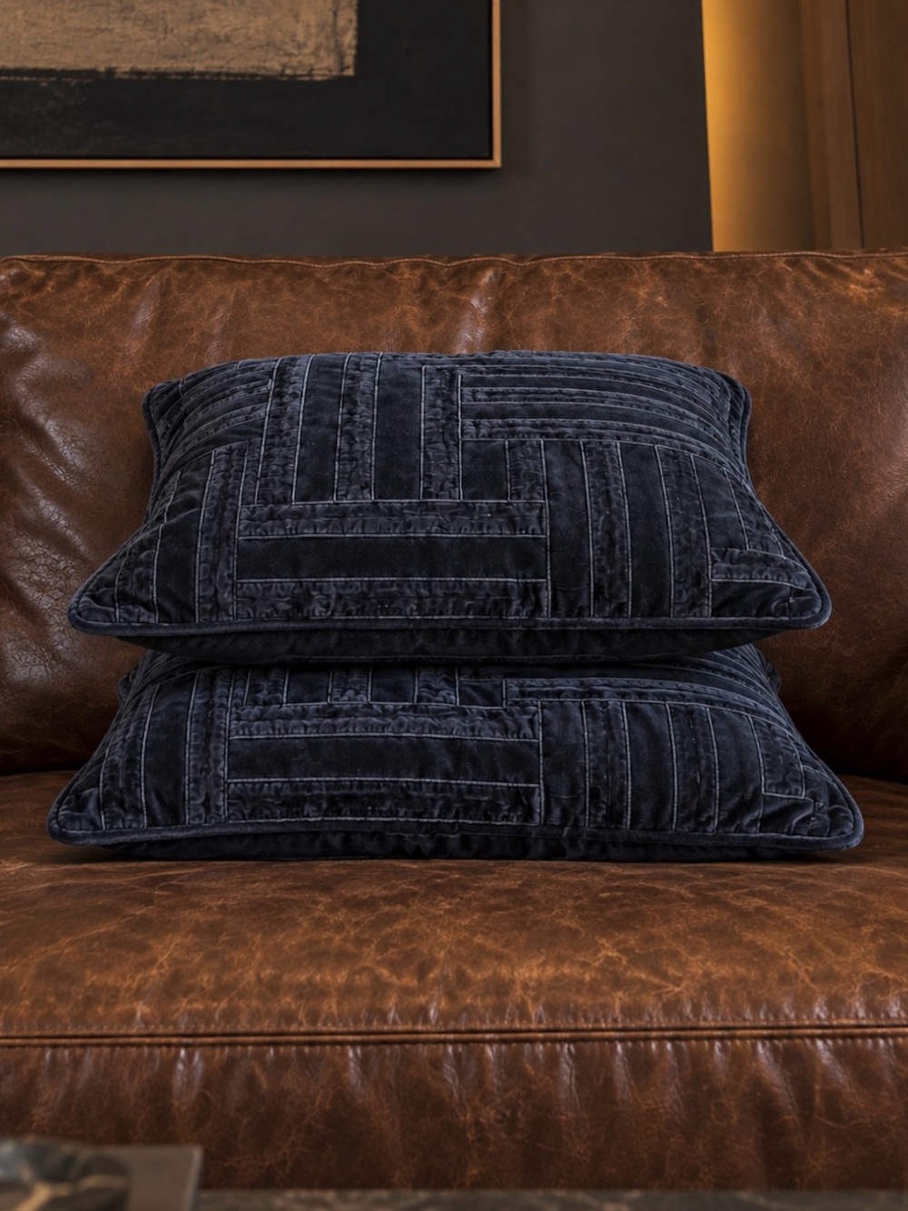 Pair Z Gallerie Labyrinth / Maze Velvet Geometric Pillow Covers 21 1/4”
